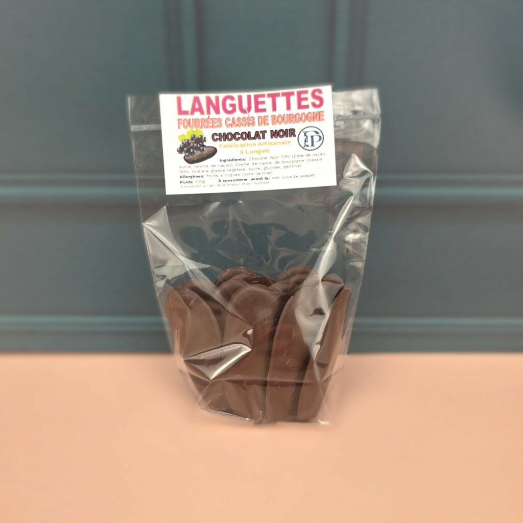 Languettes chocolat noir fourrées cassis de bourgogne